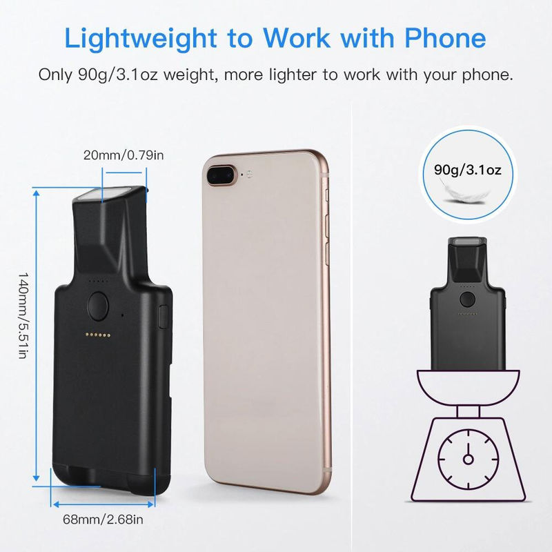 Rückseiten-Clip-Bluetooth-Barcode-Scanner-Arbeit des Telefon-Scanner-1D mit Telefon, tragbarer Barcode-Leser
